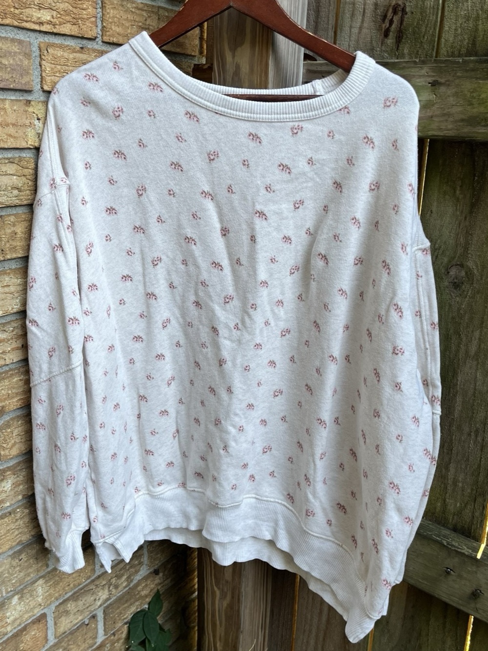 Aerie Oversized Floral Pullover Sweatshirt Pink & White